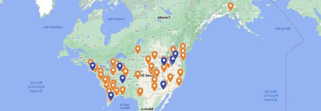 A world map showing applied science student locations