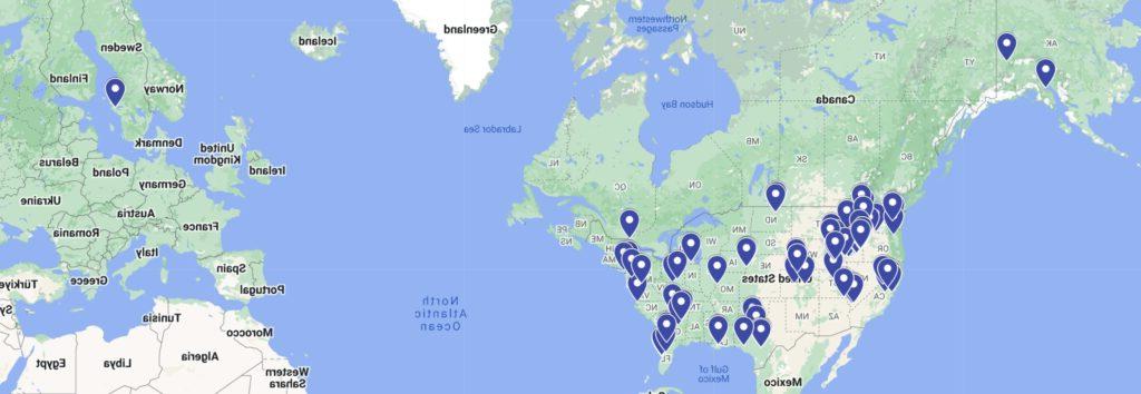 A world map showing online degree pathway student locations